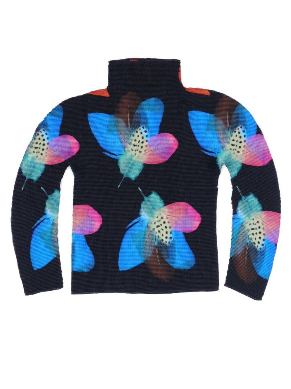 Issey Miyake ME Black Feather-Floral Print Top